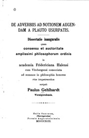 Front cover of De adverbiis ad notionem augendam a Plauto usurpatis by Paul Gehlhardt