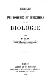 Front cover of Essais de philosophie et d'histoire de la biologie by Eugène Gley