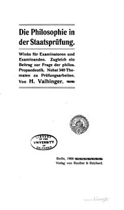 Front cover of Die Philosophie in der Staatsprüfung by Hans Vaihinger