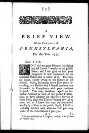 Front cover of A brief view of the conduct of Pennsylvania, for the year 1755 by William Smith