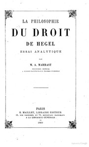 Front cover of La philosphie du droit de Hegel by Augustin Marrast
