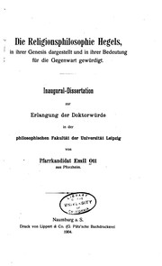 Front cover of Die Religionsphilosophie Hegels by Ott, Emil