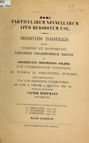 Cover of De particularum nonnullarum apud Herodotum usu by Victor Hoffmann