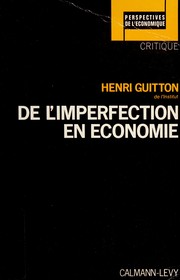 Front cover of De l'imperfection en économie by Henri Guitton