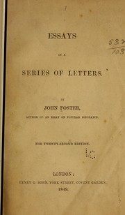 Front cover of Essays in a series of letters by John Foster