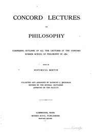 Front cover of Concord lectures on philosophy, comprising outlines of all the lectures at the Concord Summer School of Philosophy in 1882 by Concord School of Philosophy.