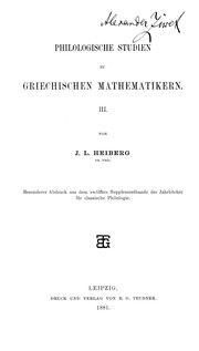 Cover of Philologische studien zu griechischen mathematikern by Johan Ludvig Heiberg