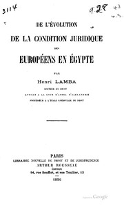 Front cover of De l'évolution de la condition juridique des Européens en Égypte by Henri Lamba