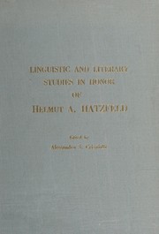 Front cover of Linguistic and literary studies in honor of Helmut A. Hatzfeld by Alessandro S. Crisafulli