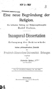 Front cover of Eine neue Begründung der Religion by Walter, Heinrich