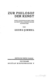 Cover of Zur philosophie der kunst by Georg Simmel