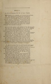 Front cover of Bill : An act to incorporate the bar of Lower Canada by Canada (Province). Legislative Assembly