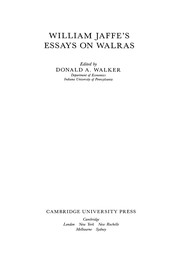 Cover of William Jaffe's essays on Walras by William Jaffé