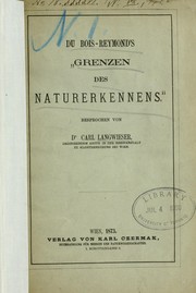 Front cover of Du Bois-Reymond's "Grenzen des Naturerkennens, besprochen von Carl Langwieser by Carl Langwieser