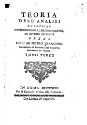 Front cover of Teoria dell'Analisi da servire d'introduzione al metodo diretto ed inverso de'limiti by Pietro Franchini