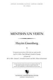 Front cover of Menṭshn un ṿerṭn by Hayim Greenberg